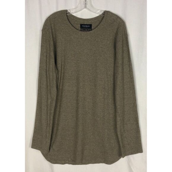 Pacsun Mens Pullover Sweater XL Brown Crew Long‎ Sleeve Longer Fit Cotton - Picture 1 of 4